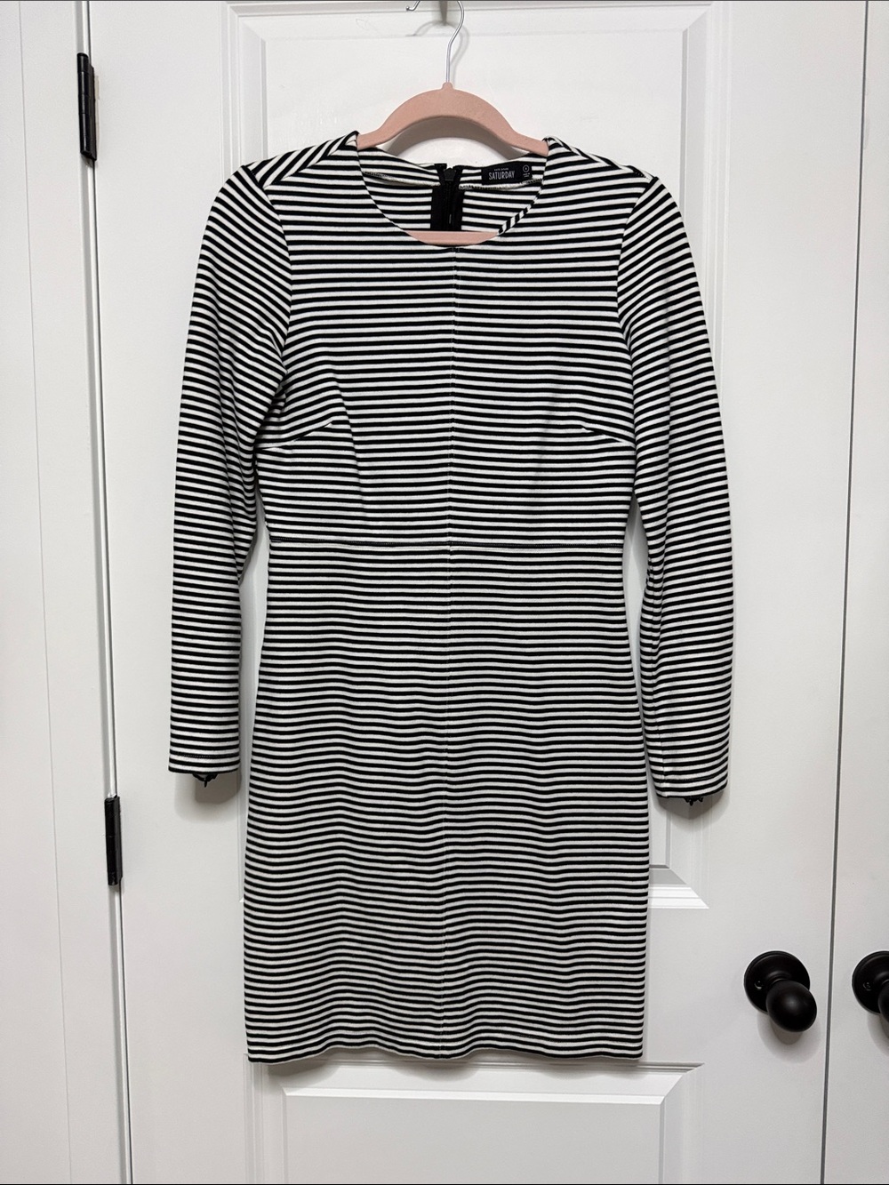 kate spade Black and White Striped Long Sleeve Sheath Dress
